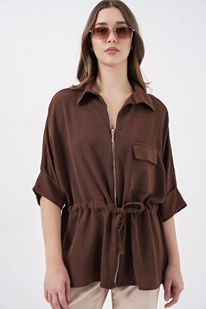 Hiccup Bdart Textured Pocketed Zippered Shirt