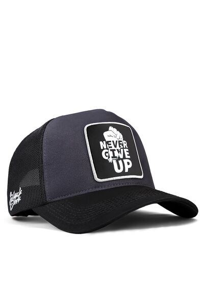 BlackBörk Never Give Up Logolu Siyah-Antrasit Trucker Şapka