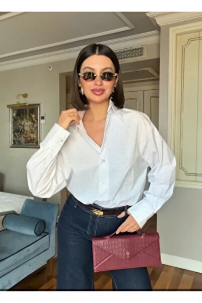 By Ezgi Kılıç White Jewelled Poplin Shirt