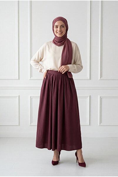 MİHRA STORE Lalin Φούστα με διπλές τσέπες και ελαστική μέση - BY5037 Cherry R...