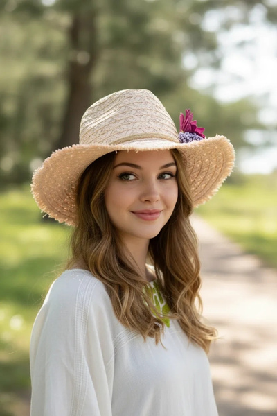 Bay Şapkacı Geniş Kenarlı Hasır Şapka 1414