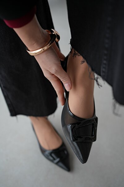 selin shoes Λεπτομερή τούλι με μυτερή μύτη - Μαύρες γυναικείες μπαλαρίνες με ...