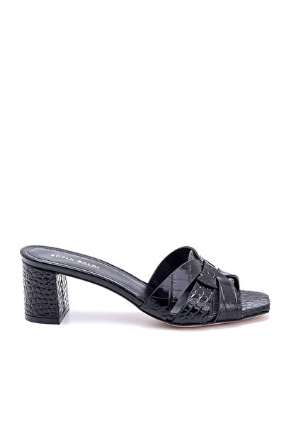 Sofia Baldi Ibisco Black Crocodile Women's Heeled Slippers