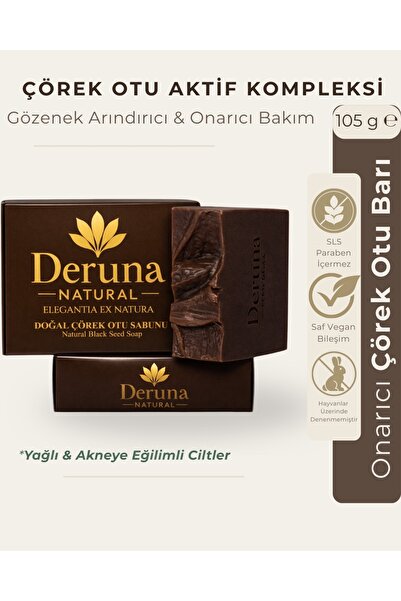 DERUNA NATURAL Doğal Çörek Otu Sabunu - Çörek Otu, Zeytinyağı, Hint & H.Ceviz...