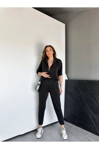 MADAME MELEK Gray Collar and Zippered Leg Suit