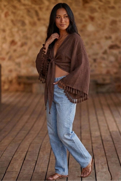 Safgiyim44 Tasseled Miskin Kimona - Brown