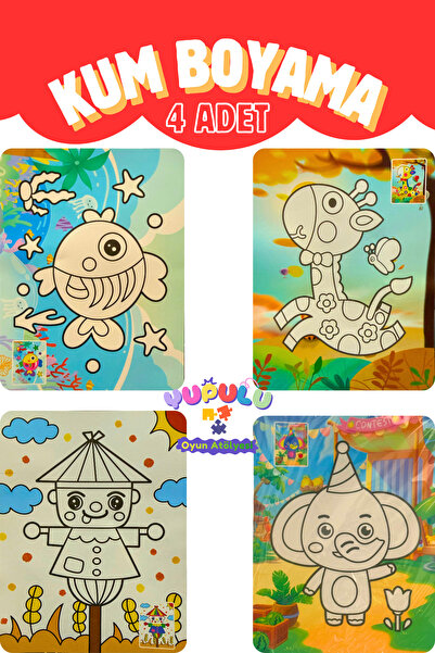 YUPULU Kum Boyama Renkli Görsel Seti 4 Adet Paketli A5 Boyutunda, Hediye Pake...