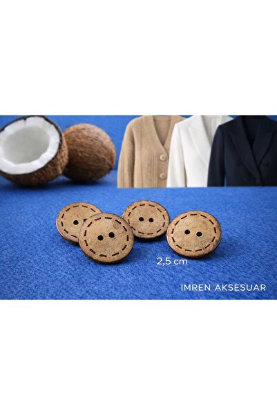 İMREN AKSESUAR Kokanat Ahsap Düğme 40 Boy (2,5 CM)lazer Çizimli 1 Paket 10 Adet