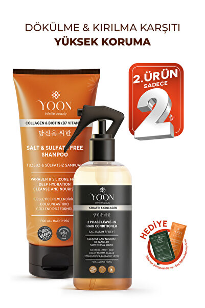 YOON Vegan Tuzsuz Şampuan & Saç Bakım Spreyi 250ml, Keratin, Kolajen ve B7 Bi...