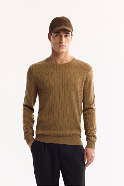 Avva Muški džemper Camel okrugla kragna 100% Akril Teksturirano pletenina reg...