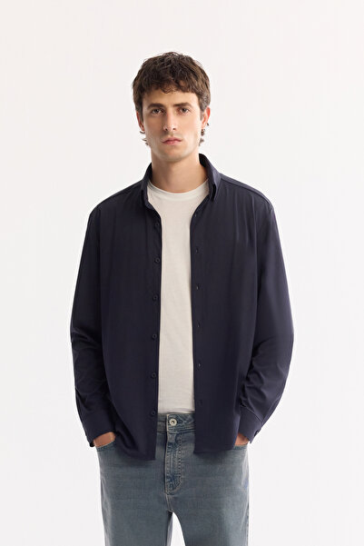 Avva Men's Navy Blue Easy-Iron Long Sleeve Regular Fit Shirt A52Y2107