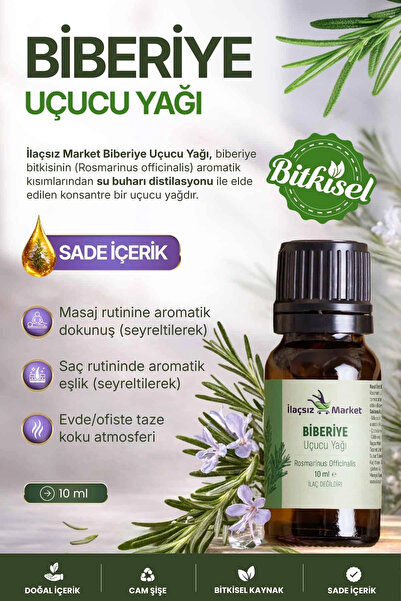 İlaçsız Market Biberiye Uçucu Yağı (Rosemary Oil) – Rosmarinus officinalis 10 ml