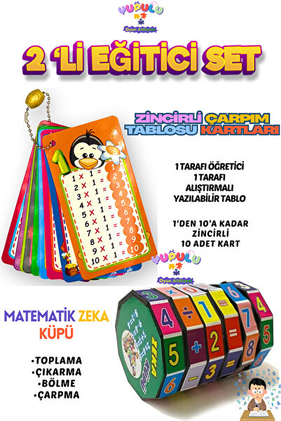 YUPULU Çarpım Tablosu Kartları-Matematik Küpü 2'li Eğitici Set Yazılabilir Çi...
