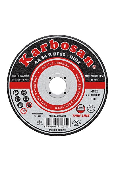 KARBOSAN 910380 AA 54 R BF80 Metal Kesme Diski Inox 115x1.0x22.23mm