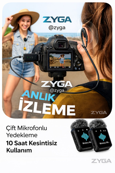 Zyga İkili Kablosuz Yaka Mikrofonu Type C Android iPhone Uyumlu Canlı Yayın Ses Video Mikrofonu V2
