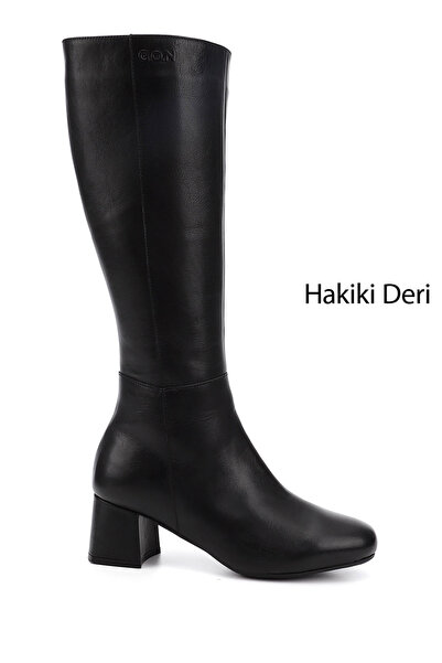 GÖNDERİ(R) Women / Girls Black Genuine Leather Heeled Zippered Boots