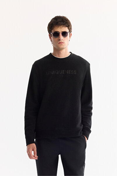 Avva Hanorac pentru bărbați, negru, guler rotund Soft Touch, cu imprimeu flee...