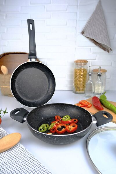 Mehtap SET TAVA 22cm + SAHAN 22cm KAPAKLI SİYAH GRANİT