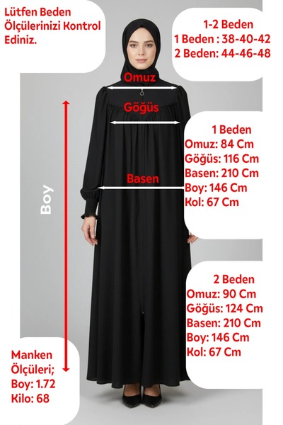 Berel Moda Hijab Dress Ferace Black Cuff with Gipeli V Roba Drawstring Detail Crepe Zipper Closure