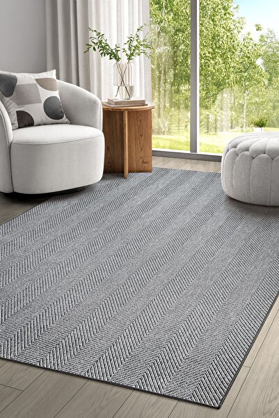 SARAZ HALI Elit Premium Sisal Jut Halı 1002 - Antrasit Balık Sırtı Desen