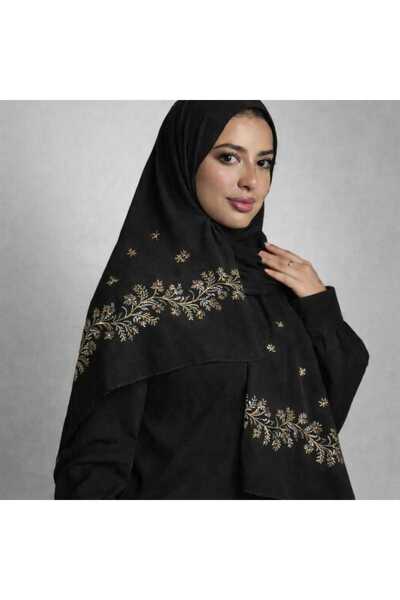 Veil Designer طرحه بوال اسود بتطريز ذهبي و اسود علي كامل الطرحه 190*60