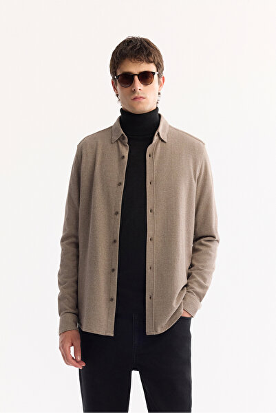 Avva Cămașă pentru bărbați, cu guler cu nasturi, din bumbac, cu textura, cu c...