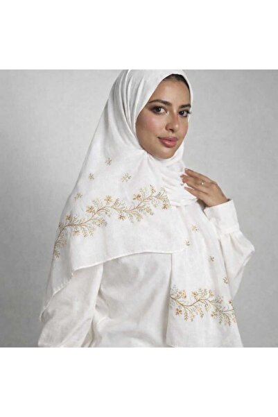 Veil Designer طرحه بوال ابيض بتطريز ذهبي و ابيض علي كامل الطرحه 190*60