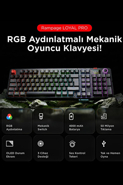 Rampage LOYAL Pro Gri/Siyah 3 BT + 2.4 IPS Ekranlı Red Switch RGB Mekanik Kab...