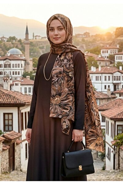 Nazellaa Dijital Kahve Detaylı Lilyum Soft Kraş Şal