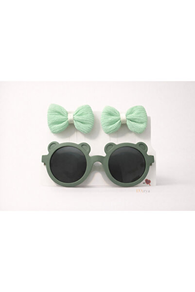 Darya Mint Green Bear Figured Children's Glasses and Bow Buckle Set 3 Pieces ...
