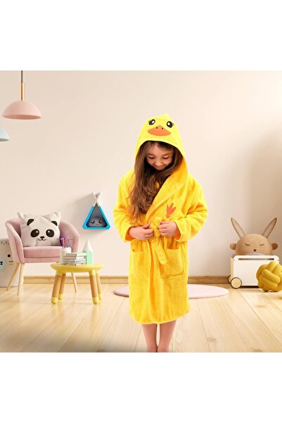 VELROBE Kapşonlu Kız-erkek Çocuk Bornozu Pamuklu Ördek