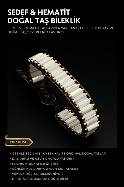 Seven Art Jewelry سوار الحجر الطبيعي، أم اللؤلؤ والحجر الهيماتيت اسطوانة سوار...