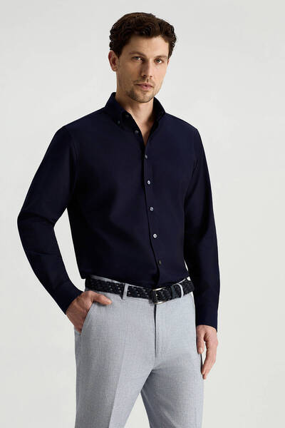 Hemington Saf Pamuk Lacivert İnce Oxford Gömlek