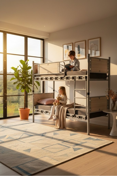 ARGİMO Elegan Genç Çocuk Odası Ahşap Başlıklı Metal Ranza Ve Karyola 90x190