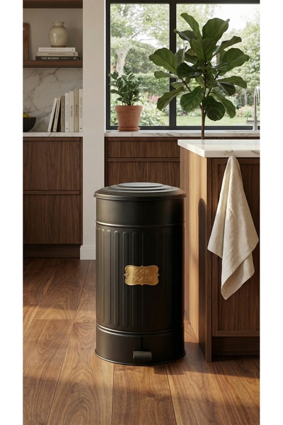 Milenay Metal 30lt Vintage Dizayn Pedallı Yanmaz Çöp Kovası, İç Poşet Kullanı...