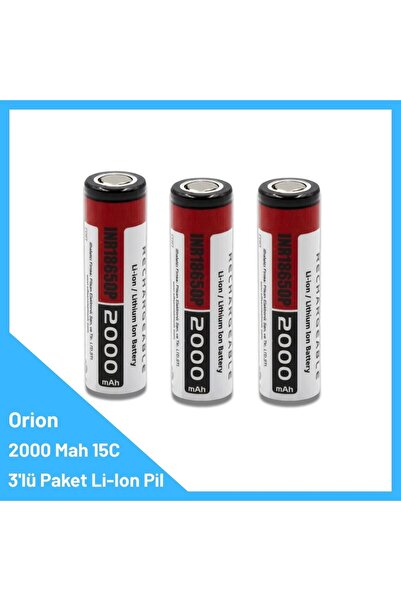 Orion 3 Adet 18650 Lityum İyon Pil 3.7V 2000mAh 15C Deşarj |