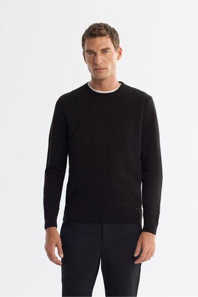 Avva Muški crni Teksturirano Osnovni džemper E005107
