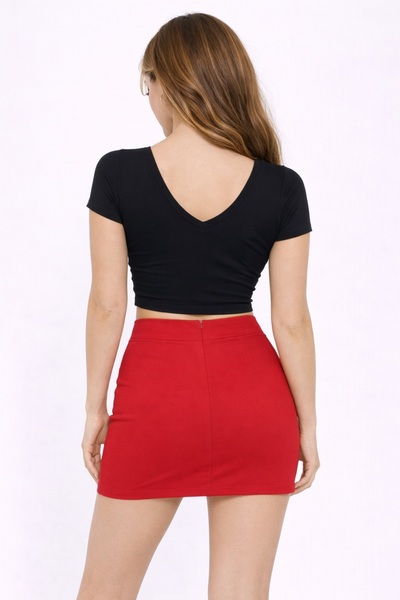 Rosse Butik Women's Front Back V Neck Black Crop Top T-shirt