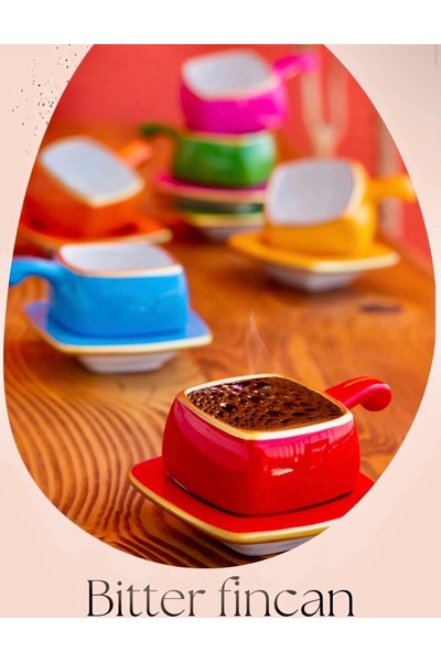 Ara Porselen Renkli Bitter Fincan Seti