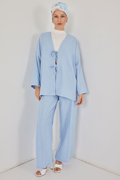 Hiccup Set cardigan cu detalii din amestec de in și pantaloni largi cu detali...