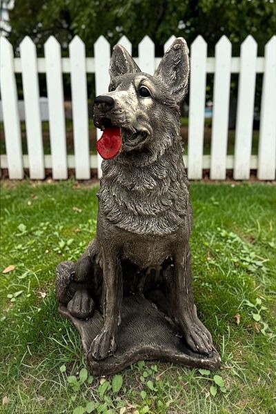 libre design Dekoratif 55 cm Büyük Boy Gri Kurt Köpek Ev Balkon Bahçe Dekoras...