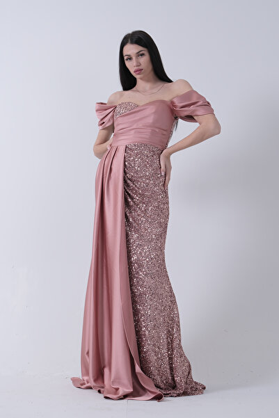 Feminist Sequin Sequin Detailed Slit Evening Dress Copper 9705321