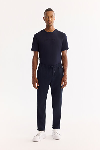 Avva Ανδρικό παντελόνι Jogger με διπλό πόδι με ελαστική μέση με τσέπες σε μπλ...