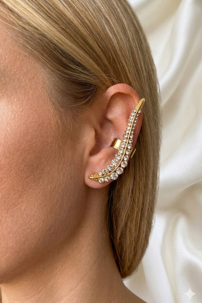 PETEK AKSESUAR TÜY FULL TAŞLI EARCUFF KÜPE SOL KULAK 5 CM.