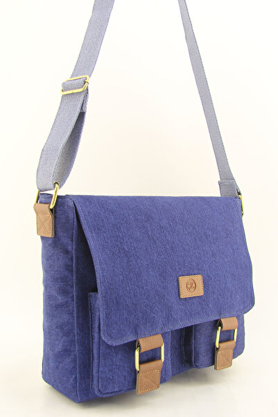 HNB حقيبة كمبيوتر محمول من قماش الدنيم الأزرق لمدرسة الأعمال