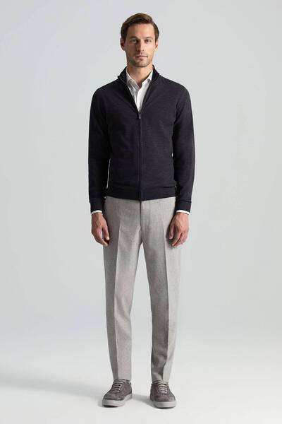 Hemington Extrafine Merino Fermuarlı Antrasit Triko Hırka