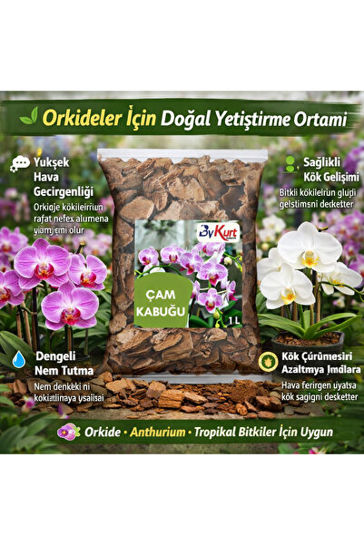 ByKurt Orkide Toprağı 1L İthal Hollanda Çam Kabuğu Özel Tür Orkideler İçin İd...