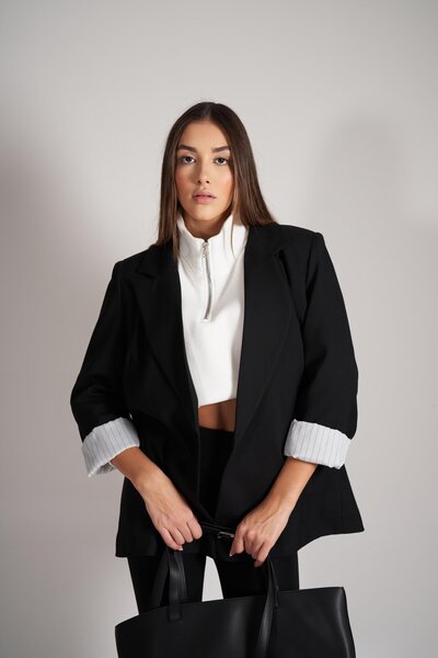 citycenterfashion Kadın Cep Detaylı Poliviskon Kumaş Katlama Kol Blazer Ceket...