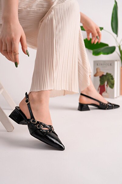 homiro Women's Stone Detailed Pointed Toe Stylish Slingback Short Heeled Shoe...