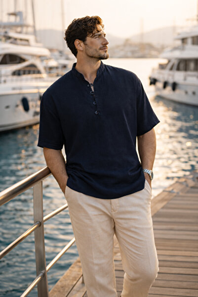 Valiberta Wes Oversize kroj Polu-košulja Bambus Košulja kratkih rukava - tamn...